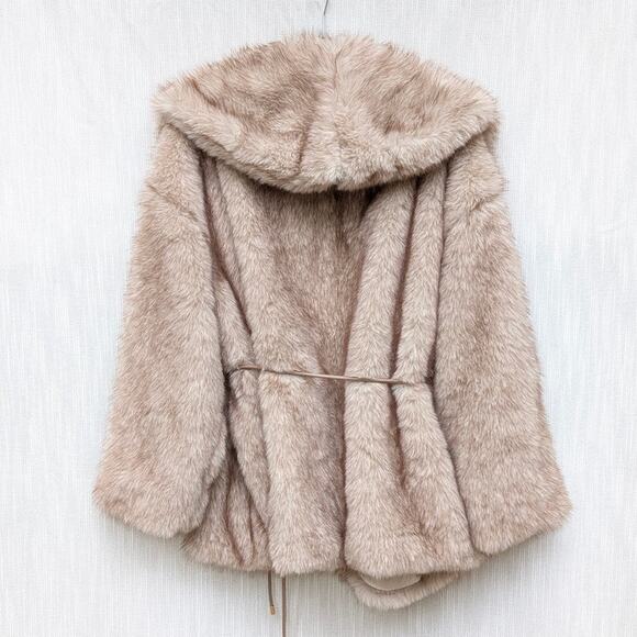 NWT JLuxLabel Ivory/Brown Soft Season Faux Fur Coat, size L/XL - Picture 3 of 8